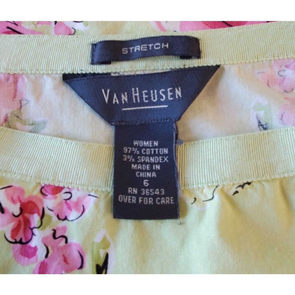 VAN HEUSEN Women 6 Skirt Tropical Floral Waist 26" Lime Green & Pink Lightweight - Picture 3 of 6